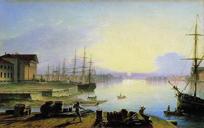 Maxim Nikiforovich Vorobiev Sunrise over the Neva river Spain oil painting art